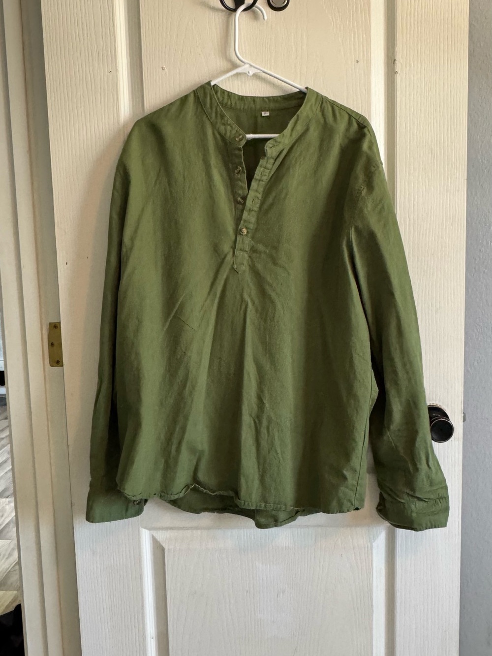 Men's Olive Green Long-Sleeve Henley Shirt